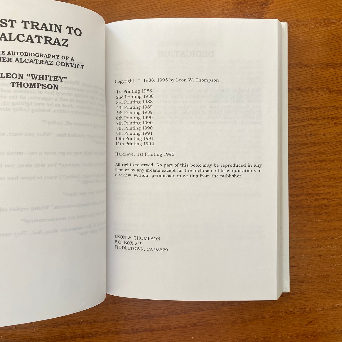 Last train To Alcatraz: The Autobiography of Leon (Whitey) Thompson, Former Alcatraz Inmate - Leon Thompson