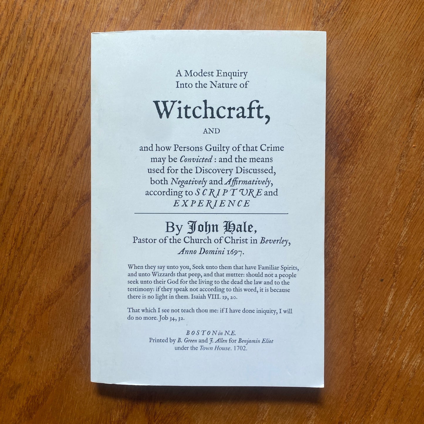 Modest Enquiry into the Nature of Witchcraft – Rev. John Hale