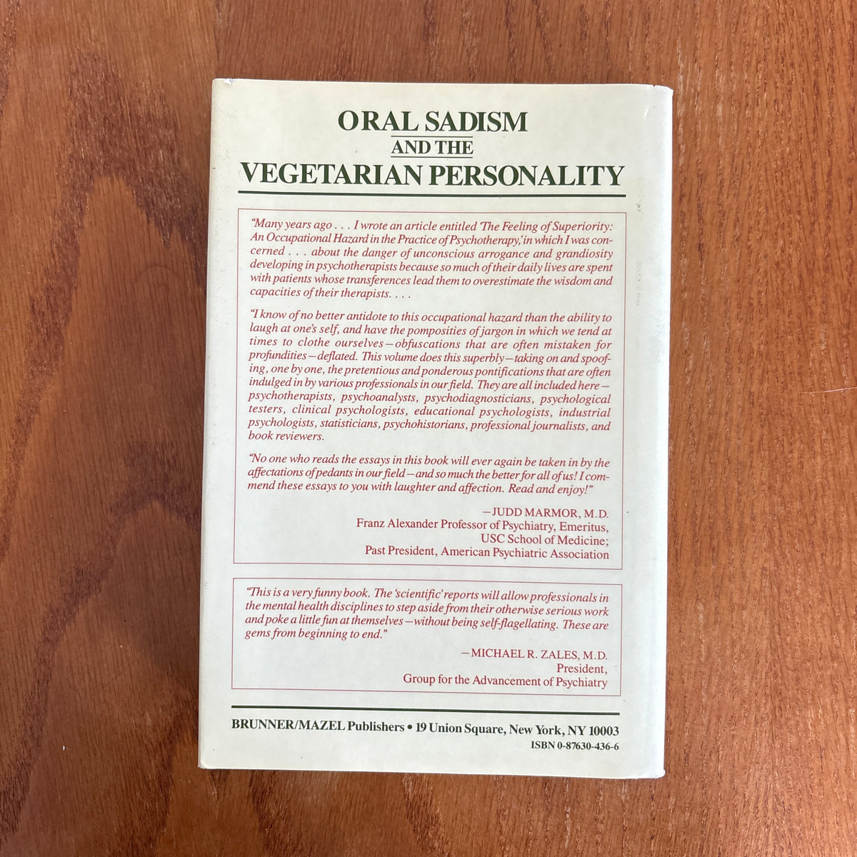 Oral Sadism and the Vegetarian Personality - Edited by Glenn C. Ellenbogen