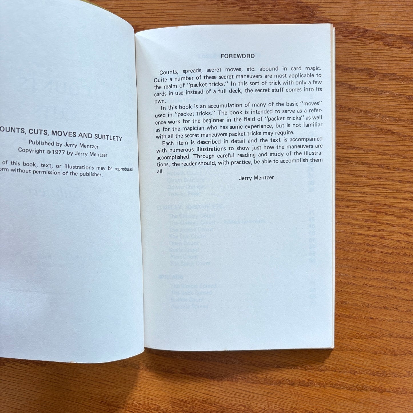 Counts, Cuts, Moves & Subtlety: A Book Of Basic Card Techniques - Jerry Mentzer